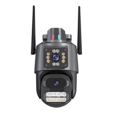Imagem de Câmera de Segurança Externa Wi-Fi 6MP Dupla Lente PTZ (Gun + Dome) com Detecção Humana, Alarme Luz Vermelha/Azul, Visão Noturna Colorida