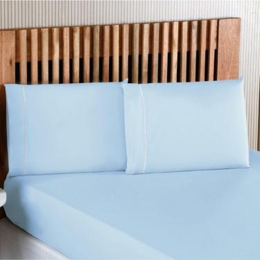 Imagem de Jogo De Lençol Casal Padrão Percal 200 Fios 3 Peças - Azul