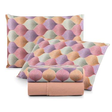 Imagem de Jogo De Cama Lençol Sonho Bom Casal Em Malha 4 Peças Salmão 100% Algodão