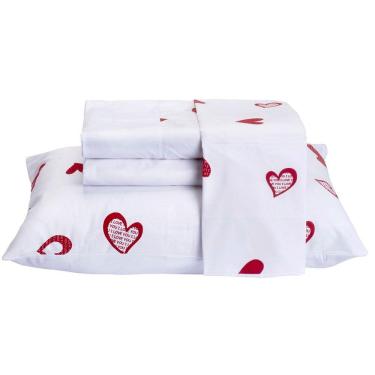 Imagem de Jogo De Lençol Encatare Casal 4 Peças Estampado 100% Algodão Percal 200 Fios - Love