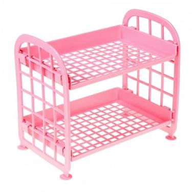 Imagem de Organizador Multiuso, 2 Andares, Material ABS, 20x21,5x14cm, Prateleira Organizadora, Design Minimalista, Sistema de Encaixe (Rosa)