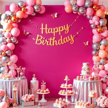 Imagem de Capa de fundo de arco rosa choque 1,6 m x 1,8 m capa de fundo quadrada rosa capa de pano de fundo rosa chá de panela foto festa de aniversário formatura balão casamento capa de suporte elastano