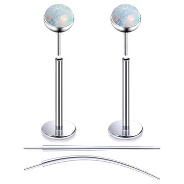 Imagem de Oicctyzio F136 Brincos de opala de titânio 2 mm 20 g sem rosca para mulheres e homens com costas planas flatback calibre 20 barras de 6 mm Medusa Labret Tragus cartilagem hélice concha piercing joia