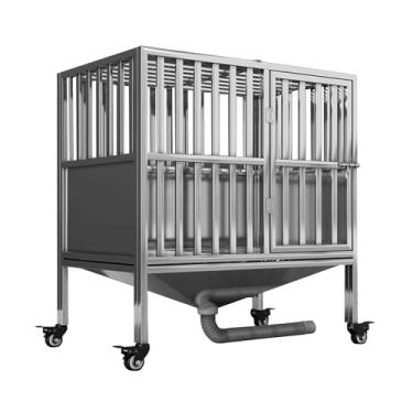 Imagem de Gaiola resistente para cães com rodas, caixa de aço inoxidável indestrutível para cães com vaso sanitário, porta dupla (60 cm/23,6 pol.)