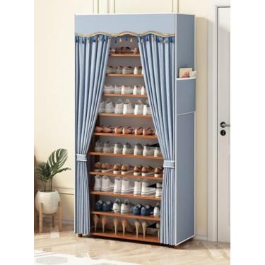 Imagem de Sapateira de bambu com capa contra poeira prateleiras de armazenamento de sapatos de entrada armário de armazenamento de sapatos de madeira para entrada, quarto, sala de estar, conceito