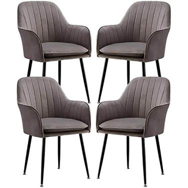 Imagem de Cadeira de jantar, cozinha, sala de jantar, móveis, 4 cadeiras de jantar, cadeiras de cozinha, cadeiras de canto de veludo com apoios de braços ergonômicos, encosto e pernas de metal para balcão, sala