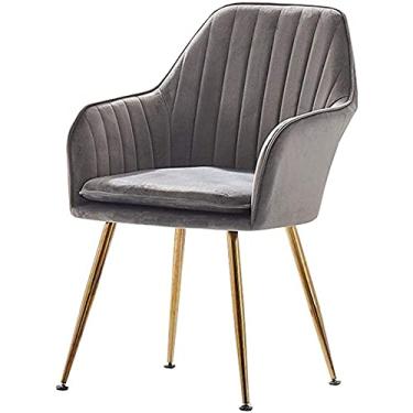 Imagem de Cadeira de jantar cadeiras de veludo para sala de jantar poltrona para sala de estar com pernas de metal, assento de veludo e encostos cadeiras de maquiagem para quarto (cor: cinza)