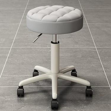 Imagem de BSNANCA Banqueta giratória de couro PU com encosto para barbearia e cozinha, banqueta de baixa altura para salão de beleza e manicure (cinza)