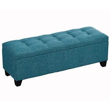 Imagem de Banqueta otomana de tecido para sofá caixa de brinquedos assento estofado capa articulada moldura de madeira maciça peso 150 kg 80 x 40 x 40 cm pufes (cor: azul)