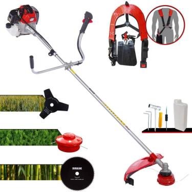 Imagem de Cortador de Grama Com Sistema Anti-Vibração À Gasolina Toyama RT52-L 2T 52cc 2HP Completa Com Carretel de Nylon + Lâmina 3 Pontas + Lâmina 80 Dentes