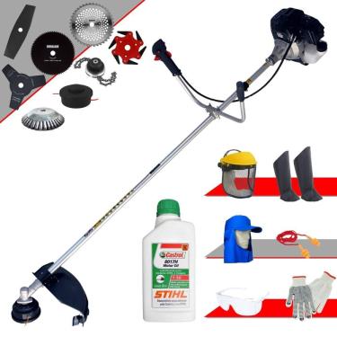 Imagem de Roçadeira Com Sistema Antivibração Toyama RT43LB25A À Gasolina 43cc 1,7HP Alta Rotação Com Carretel Nylon + Kit 7 Opções de Cortes + EPI + ÓLEO STIHL