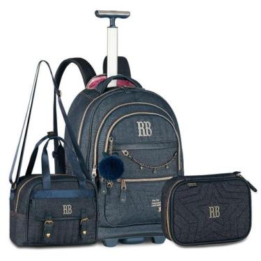 Imagem de Mochila Carrinho Rebecca Bonbon Jeans Com Lancheira E Estojo - Clio