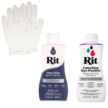 Imagem de Conjunto de corante líquido Rit com fixador ColorStay – Kit tudo em um com luvas para reduzir o sangramento de cor (azul marinho)
