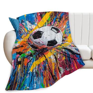 Imagem de Cobertor de futebol grafite Banksy cobertores esportivos presentes para meninas meninos crianças amantes de futebol macio aconchegante pelúcia de lã para sofá cama 127 x 101 cm