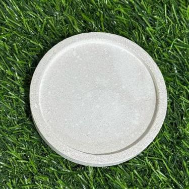 Imagem de Bandeja Decorativa Artesanal em Concreto Celular - Formato Oval, Multiuso para Mesa/Banheiro/Cozinha (Antimanchas e Resistente à Umidade)(2 Redonda Efeito Areia -8 CM)