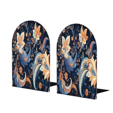 Imagem de Suportes de livros de madeira grandes com flores étnicas Paisley Suporte de livros decorativo antiderrapante resistente para mesa de escritório em casa biblioteca de estudo escolar divisórias de