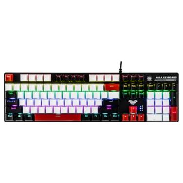 Imagem de MechLands Teclado para jogos Aula S500 com fio, teclado mecânico 100% completo com teclado numérico, 104 teclas, NKRO, retroiluminação RGB, teclas brilhosas, ergonômico para PC E-Sports (preto e