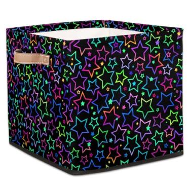 Imagem de hongjinglin Cestos dobráveis de armazenamento de cubos com estampa de estrelas, caixas dobráveis e divertidas, brinquedo infantil com alças, organizador de tecido, cesto organizador para berçário