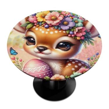 Imagem de hongjinglin Toalha de mesa redonda com borda elástica de Páscoa, toalha de mesa redonda limpável para ambientes internos e externos, pátio, jantar, cozinha, festival, decoração para mesas de 114 a 127