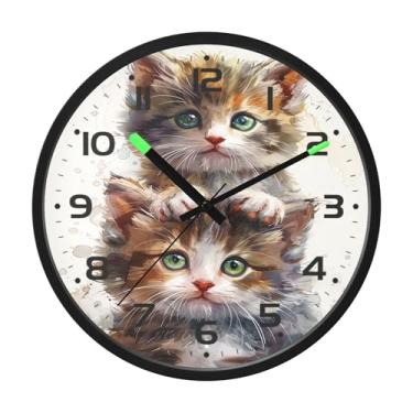 Imagem de SEHANY Relógio de parede de gato fofo, silencioso, sem tique-taque, operado por bateria, controle de som, luz noturna, relógios de parede para sala de estar, cozinha, quarto, escritório, decoração de