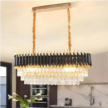 Imagem de Lustre Pendente de Cristal e Metal, 8 Lâmpadas, Preto, Design Moderno, para Sala de Jantar