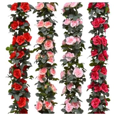 Imagem de Corrente de Rosas Artificial com Folhagem, 2,10m Trepadeira, Ideal para Casamento e Varanda(3,Rosa)