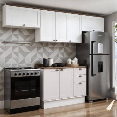 Imagem de Cozinha Modulada 4 Peças 100% Mdf Internacional com Tampo e Rodapé Iluminata Branco/Ébano