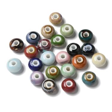 Imagem de Ipotkitt 50 peças 12 mm cores aleatórias contas de porcelana Rondelle feitas à mão cerâmica plana redonda tambor espaçador contas para bricolagem joias artesanato pulseira colar chaveiro fabricação
