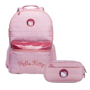 Imagem de Kit Mochila de Costas G + Estojo Hello Kitty Xeryus Oficial | Acolchoado Pink