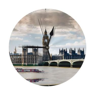Imagem de ZERAOKE London - Relógio de parede redondo moderno - silencioso sem tique-taque operado por bateria, decoração de mesa ou parede para sala de estar, quarto, escritório.