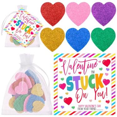 Imagem de Tenceur 24 conjuntos de adesivos de espuma de glitter coloridos em forma de coração autoadesivos em formato de dia dos namorados em forma de coração com glitter, artes infantis, suprimentos de