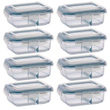 Imagem de Kit 8 Pote Vidro Retangular Divisória Tampa Hermética 640ml - QUALITY 