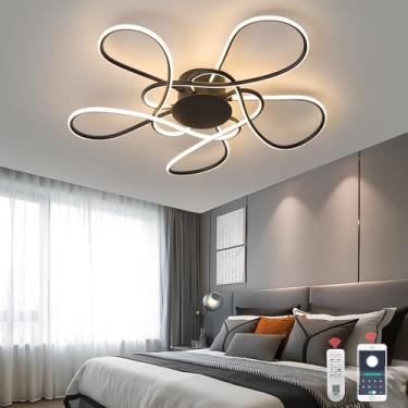 Imagem de DXDEGNCAI Luz de teto LED de alumínio, luminária de lustre regulável com controle remoto para sala de estar, sala de jantar, quarto, cozinha 3000K-6000K