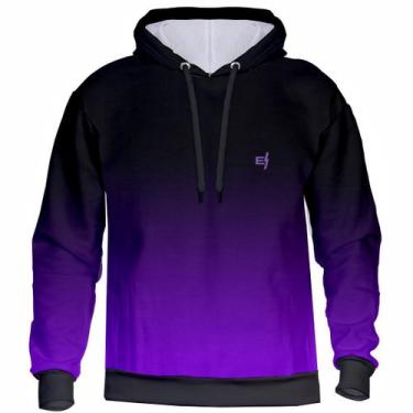 Imagem de Blusa de Frio Moletom Estampada Degrade Com Capuz Bolsos Laterais de P