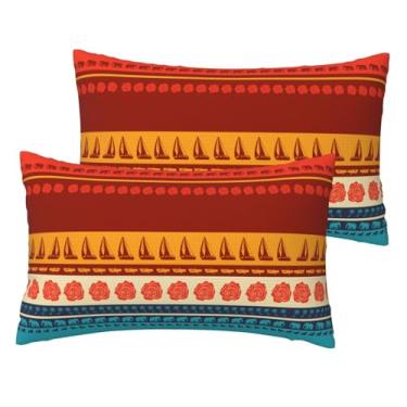 Imagem de Conjunto de 2 fronhas de linho de imitação macia com listras africanas, indianas, capas reversíveis respiráveis para cama e sofá, decoração com zíper oculto