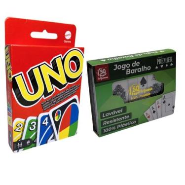 Imagem de Kit Jogo Uno Cartas + Baralho Duplo 100% Plástico 108 Cartas Lavável R