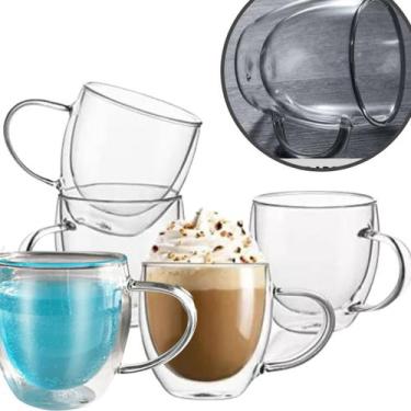 Imagem de Kit 6 Xícaras Caneca De Vidro Parede Dupla 250ml Isolante Térmico -Jog