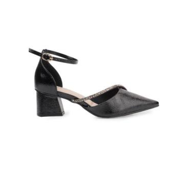 Imagem de Scarpin Semi Aberto Bebecê com Tira de Strass, Preto, 37