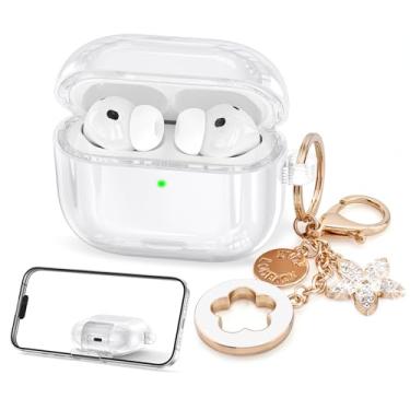 Imagem de Capa para Airpods iPods Pro 3 2025 com suporte de telefone para mulheres - VISOOM Clear Air Pod iPod Pro3 capa fofa feminina Airpods Pro3 Bling Glitter AirPods Pro3 Capas rígidas com chaveiro