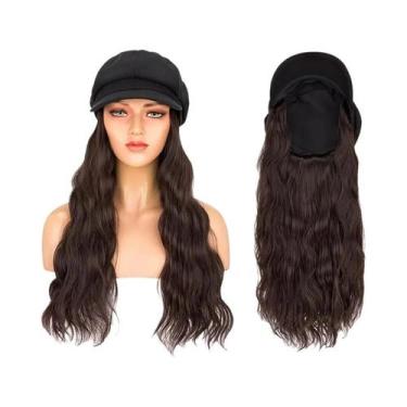 Imagem de Boné Newsboy Preto Com Extensões De Cabelo Bob, Peruca Sintética Cache