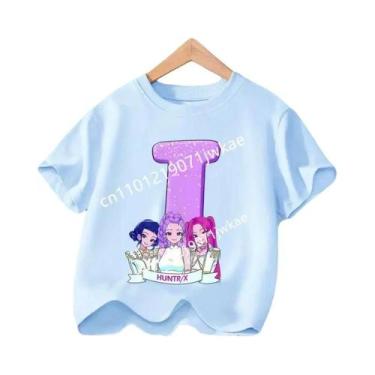 Imagem de Camiseta Infantil Azul Com Gola Redonda Manga Curta KPop Demon Hunters