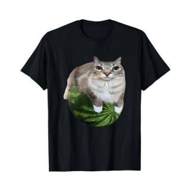 Imagem de Camiseta Feminina Estilosa Com Estampa Engraçada De Gato Melancia Meme