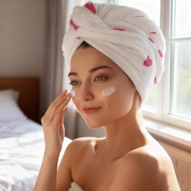 Imagem de 1 touca de cabeça feminina moderna, toalha de cabelo seco simples absorvente, adequada para uso após o banho