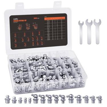 Imagem de TRILINK Kit sortido de acessórios de graxa SAE e Metric Zerk - 250 peças (1/10.2 cm, 1/20.3 cm, M6, M8, M10) bicos de graxa com chave | Ângulos retos, de 45° e 90°