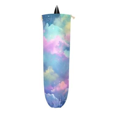 Imagem de GAIGEO Nuvem em aquarela sobre bolsa de supermercado azul e rosa, organizador de sacolas de cozinha, suporte de sacola de compras para sacolas plásticas