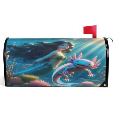 Imagem de TSENQUE Capas decorativas para caixa de correio, capa de caixa de correio de vinil magnético, decorações de caixa de correio para casa de fazenda, ao ar livre, sereia, bonita, axolotl, tamanho grande