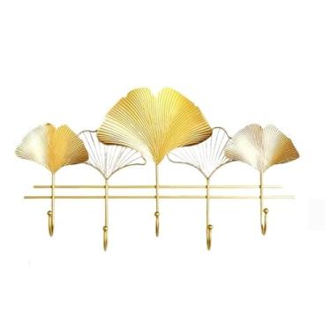 Imagem de Prateleiras suspensas Cabide criativo de parede com ganchos de metal para roupas e cabides de entrada sem furos(Gold,Pequeno)