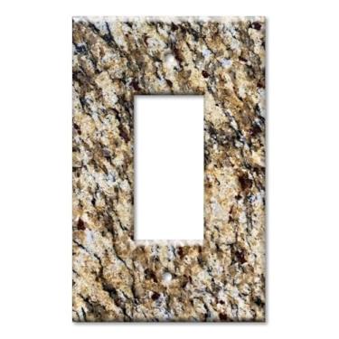 Imagem de Art Plates - Tamanho grande – Placa decorativa de metal para decoração de 1 gangue – Placa de parede estilo decorador jumbo, GFCI, tomadas elétricas – Impressão em granito marrom – Feito nos EUA, 14 x