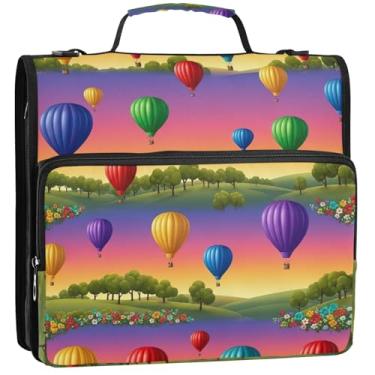 Imagem de Balões de ar quente coloridos com zíper organizador de fichários de 3 cm fichários resistentes com alça pasta de armazenamento de bolsa de ensino médio com alça, 34,5 x 31,5 x 9 cm