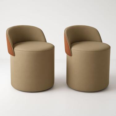 Imagem de Kit 2 Puff Redondo Curvo Orgânico Com Encosto Confortável Resistente Composé Suede Corino Suede Capuccino